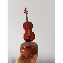 Nostaljik Minyatür Keman Tasarımlı Kurmalı Müzik Kutusu Kahverengi