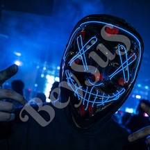 Cadılar Bayramı Siyah Maske Neon Mavi Işıklı Tüm Yaşlar