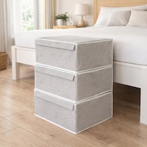Tr Çok Amaçlı Düzenleyici Kapaklı Sandık Tipi Kutu Hurç Organizer 3 Lü Set Gri, Baza 50 X 40 X 19 Diğer