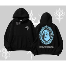 Çerçeveli Kedi Baskılı Kapşonlu Sweatshirt Siyah