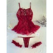 Mh Moony Homewears 4'lü Lady Fantezi Gecelik Seti Bordo