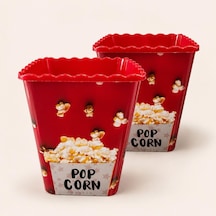 2 Li Popcorn Kovası, Kırmızı Plastik Mısır Kovası Seti, Sinema Gecesi Atıştırmalık Sunum Kabı,