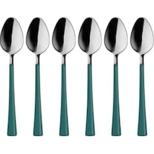 6 Parça Çay Kaşığı Seti, Paslanmaz Çelik, Gümüş Yeşil, 11 Cm, 70 Gram, El Yıkama