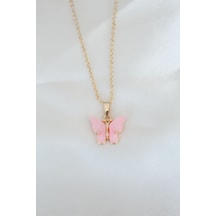 Gold Kaplama Pembe Sedefli Kelebek Kolye Pembe Altın