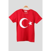 10 Is Shoes Ay Yıldız Bayrak Baskılı Yuvarlak Yaka Penye Çocuk Genç  Kırmızı T-shirt