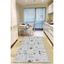 Gri Kaymaz Tabanlı Çaydanlık Desenli Mutfak Halısı Ar823n11