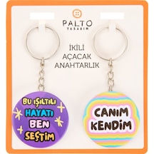 Tasarım Işıltılı Hayat 2'li Metal Anahtarlık Seti - Renkli - 10 Cm Çok Renkli