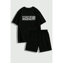 Uyguntarz Unisex Malibu Baskılı Şort Takım Siyah
