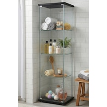 Cam Raflı Kapaklı Düzenleyici Banyo Dolabı Çok Amaçlı Lavabo Malzeme Dolap Havluluk Organizer Siyah-3raf