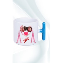 Mutlu Çiftler Love Baskılı Hediye T Saplı Kupa Bardak Porselen Çay Kahve Fincanı