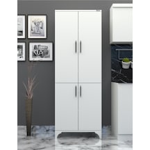 % 100 Mdf Lam Beyaz 4 Kapaklı Kapak Beyaz Gövde Çok Amaçlı Dolap