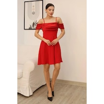 Lodmela Drape Detaylı Askılı Midi Elbise 2380-kırmızı Kırmızı