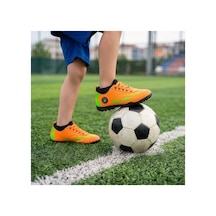 Çocuk Halı Saha Futbol Ayakkabısı Hafif, Kaymaz Tabanlı, Bağcıklı Kramponsuz Spor Ayakkabı Turuncu