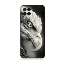 Samsung Galaxy M33 Uyumlu Siyah Beyaz Kara Kartal Başı Desenli Silikon Kılıf