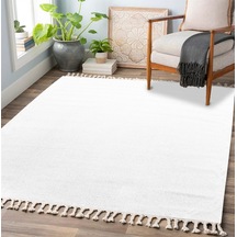 Beyaz Renkli Soft Iskandinav Peluş Dokulu Makine Halısı-695