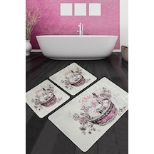 Rose Basket Banyo Halısı Djt 3 Lü Set Beyaz - Pembe