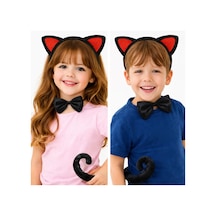 Kırmızı Kulaklı Kedi Kostüm Seti - Taç, Papyon, Kuyruk