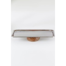 Ahşap Ayaklı Metal Servis Tabağı - 33 Cm Çok Renkli