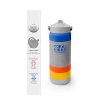 Coral High Gri Turuncu Çizgi Desenli Katlanır Ağızlıklı Çelik Termos 650 Ml 38321 Turuncu - Mavi