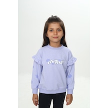 Toontoy Kız Çocuk Relax Fit Bisiklet Yaka Düşük Omuz Baskılı Sweatshirt - Kolu Fırfırlı & 2 İplik Açık Lila