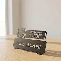 Kişiye Özel Hediyelik Jandarma Astsubay Çavuş Tasarımlı Metal Masaüstü İsimlik Siyah