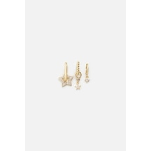 Zincir Yıldız Set Küpe Gold