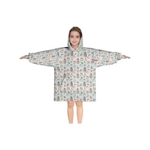 Noel Temalı 6-13 Yaş Çocuk Giyilebilir Battaniye Hoodie, Kalın Peluş, Büyük Boy-a80 Krem - Pembe