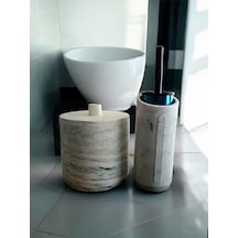 Mermer Desen Yeşil Renk Beton Çöp Kovası Ve Fırçalık Gri