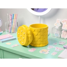 3d Baskı Kabartma Kalp Desenli Kapaklı Kalemlik - Masaüstü Organizer - Sarı Çok Renkli