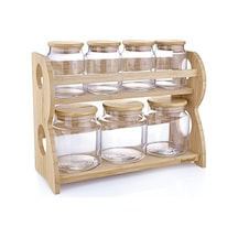 Bambum Bench Standlı 8 Parça Cam Baharat Takımı Bambu