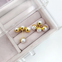 Özel Seri İkili Kullanımlı Üçlü Top İnci Küpe Gold