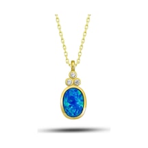 925 Ayar Gümüş Gold Mavi Opal Taşlı Ananas Kadın Kolye Çok Renkli