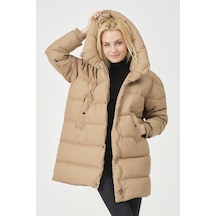 Pique Kadın Mont Geniş Yakalı Ribana Detaylı Oversize Kadın Mont Melody Kadın Mont K.bej