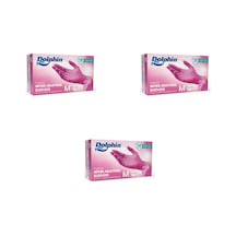 Dolphin Tek Kullanımlık Pembe Nitril Eldiven - Muayne Eldiveni Medium Orta Boy - 100'lü 3 Paket