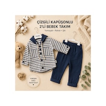 By Murat Baby Erkek Bebek Kapüşonlu Müslin Takım - Çizgili Gömlek Ve Pantolon Seti Lacivert