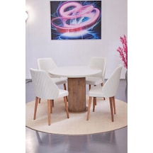 Bohem Ihlamur Yuvarlak Lak Panel Mutfak Masa Takımı 100cm Krem