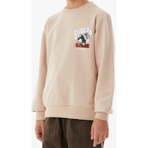 İrem Çocuk Giyim Erkek Çocuk Superb Önü Arkası Yazı Resim Desenli Bej Renk Sweatshirt Bej