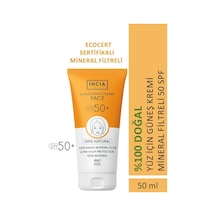 INCIA %100 Doğal Yüz Güneş Kremi Leke Karşıtı Mineral Filtreli Yüksek Koruma SPF 50+ UVA UVB 50 ML