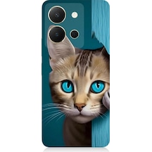 Vivo Y36 Uyumlu Mavi Gözlü Masum Kedi Desenli Silikon Kılıf