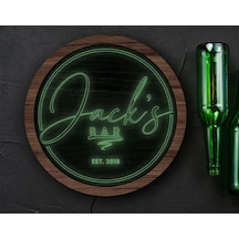 Bk Gift Kişiye Özel Led Işıklı Yuvarlak Bar Tabelası, Işıklı Tabela, Bar Dekorasyonu, Duvar Dekoru, Home Bar Tabela-2 - 35cm