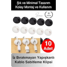 10'lu İz Bırakmaz Siyah Beyaz Kablo Sabitleme Klipsi Çalışma Masası Düzenleyici Ev Oda Ofis Pratik