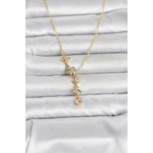 316l Çelik Gold Renk Zirkon Taşlı Y Kadın Kolye - Özel Seri Bzs000000000200 altın