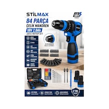 Stilmax 18v Brushless Şarjlı Matkap Seti 84 Parça Çelik Mandren Çift Akülü 2.0ah Vidalama Darbeli