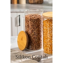 Porsima 2-3 Bambu Vakumlu Kapaklı Yuvarlak Borosilikat Cam 6lı Kavanoz Seti Saklama Kabı 1300ml 10x20cm Cam - Şeffaf