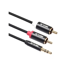 Rogfer Rexlıs 3635 3.5mm Erkek Çift Rca Altın Kaplama Fiş Siyah Pamuk Örgülü Ses Kablosu Rca Giriş Arayüzü Aktif Hoparlör İçin, Uzunluk: 0.5m