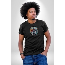 Bull Terier Köpek Gözlük Renkli Unisex Unisex Siyah Organik Baskılı T-shirt Penye Yüksek Kalite Siyah