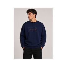 Herkesemoda Believe Baskılı Bisiklet Yaka Şardonlu 2 İplik Sweatshirt Lacivert