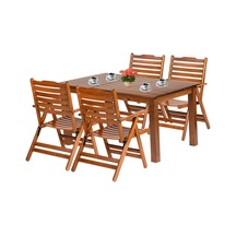 Ürgüp Ahşap Bahçe Balkon Seti: 80X140 Sabit Masa + 4 Sandalye