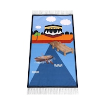 Dijital Baskılı Çocuk Seccadesi - Kayıklı Kabeli Mavi Renk - 44 X 78 cm