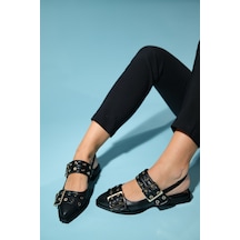Luvishoes Paloma Siyah Cilt Tokalı Kadın Sandalet Siyah